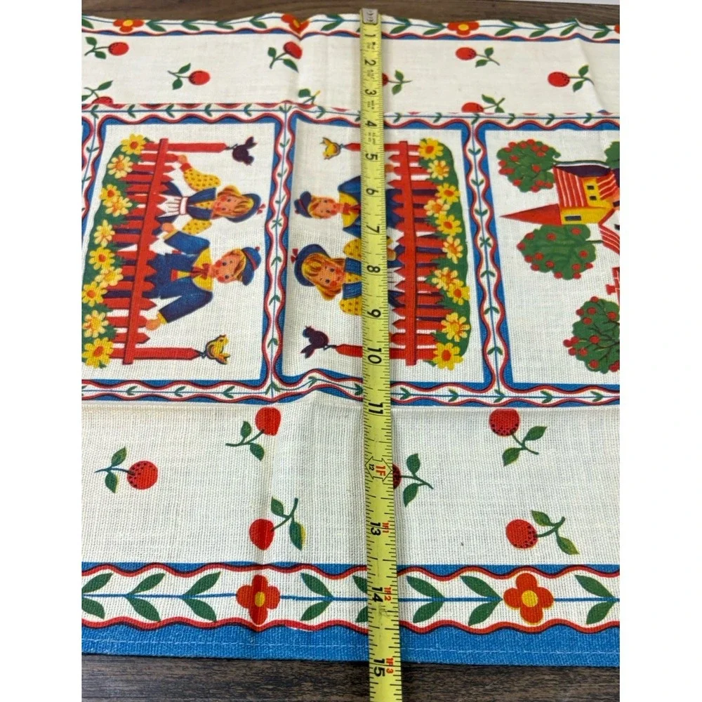 German Fabric Cotton Tea Towel Village Boy And Girl Folk Art Kitchen 15